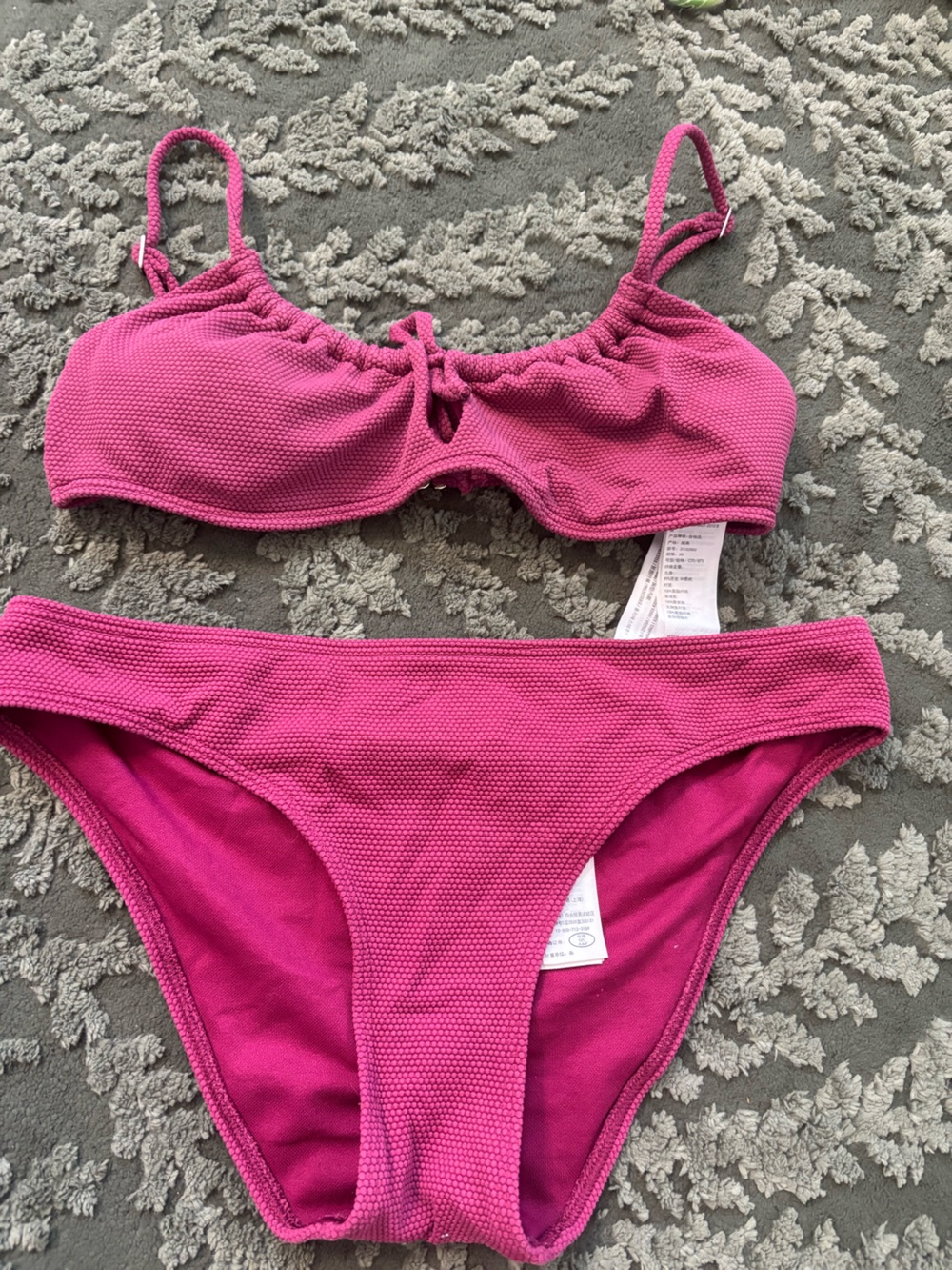Hollister Textured Magenta Bandeau Bikini Set